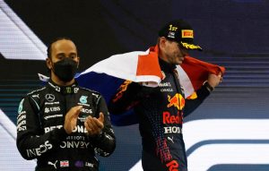 Celebración en el podio, Gran Premio de Abu Dhabi 2021.