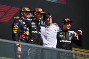 Max Verstappen, George Russell y Andrea Kimi Antonelli, podio del Gran Premio de Canadá 2025.